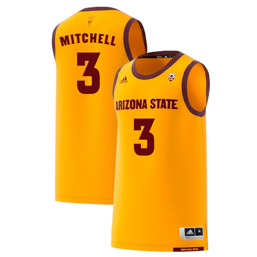 Men #3 Mickey Mitchell Arizona State Sun Devils College Basketball Jerseys Sale-Gold